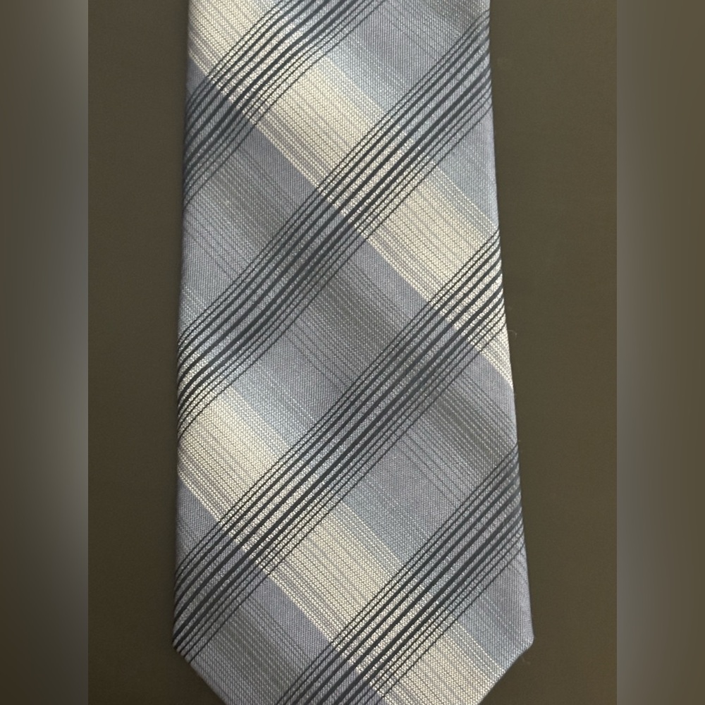 Elegant Blue Striped Gray Plaid Tie